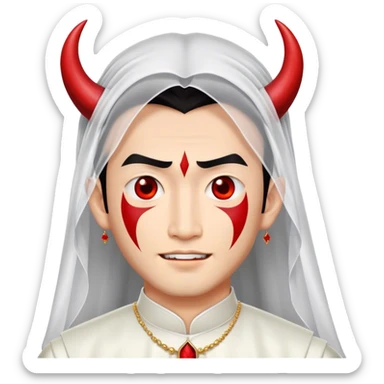 an asian male bride with the face of devil sticker