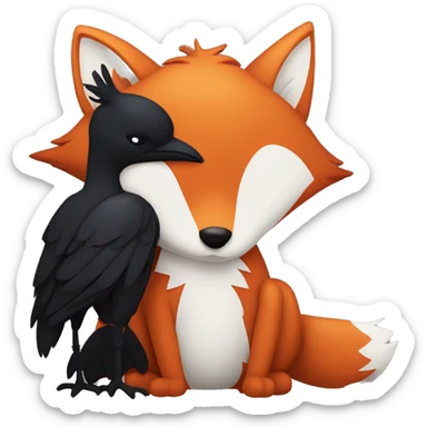 fox and a crow cuddling￼ sticker