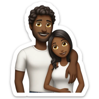 Tall brownskin man with bottle, hugging short darkskin woman in designer clothes sticker