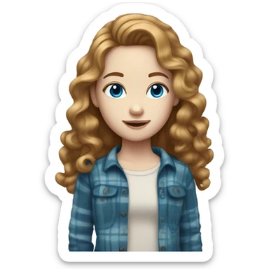 girl with long curly light brown hair blue eyes pale skin flannel sticker