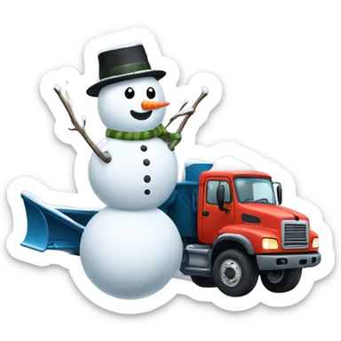 Plow truck pushing snowman sticker
