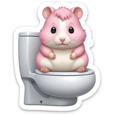 Cute chubby cartoon-style hamster sitting on toilet, sticker-style illustration sticker