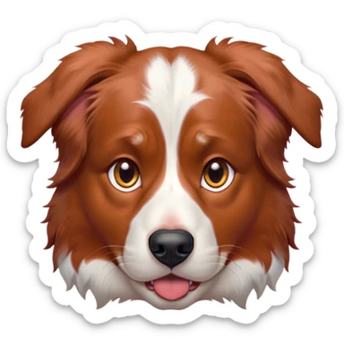 Cinematic Grumpy Red Merle Australian Shepherd Portrait Emoji, Head tilted slightly with a deeply unimpressed expression, thick red merle fur with subtle white markings, large, droopy amber eyes narrowed into an unamused glare, ears drooping in exasperation, Simplified yet comically expressive features, highly detailed, glowing with a dry, sarcastic glow, high shine, effortlessly judgmental yet dignified, stylized with a touch of cynicism, bright but brooding, soft glowing outline, capturing the essence of an eternally unimpressed yet endearing pup, so lifelike it feels like it could sigh heavily at you in disdain at any moment! sticker