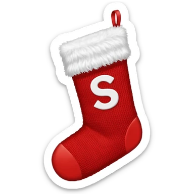 Christmas sock with white "S" logo sticker