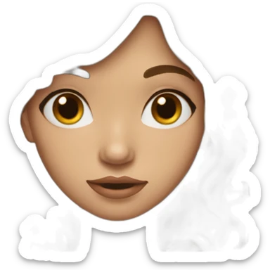 long wavy brown hair skinny girl with long side bangs, thin face and makeup from head to chest sticker