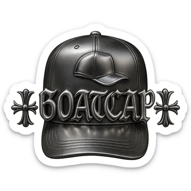 Add a cap graphic in the same Chrome Hearts style, with metallic chrome effects, gothic details, and ornate embellishments, keeping the '60ATCAP' text and overall look. sticker