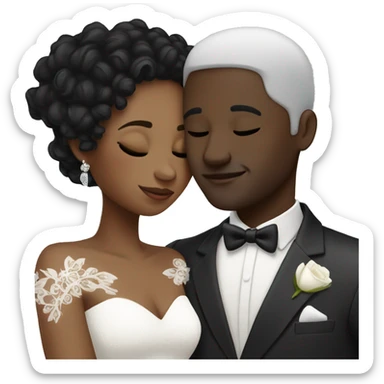 African Bride and Groom. Black short curly hair. Hugging each other. Eyes closed. sticker