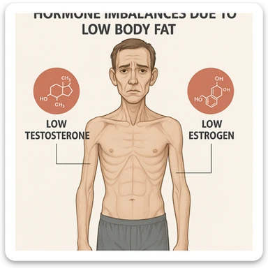 Uomo con squilibri ormonali a causa dei grassi bassi nel corpo e ha testosterone ed estrogeni bassi, in italiano sticker
