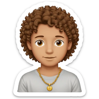 emoji of a teenage boy, curly brown hair, wearing a t-shirt and necklace, friendly expression sticker