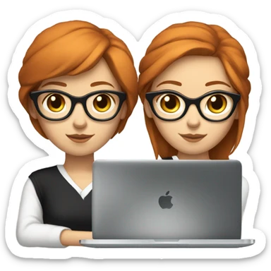 redhead short straight hair girl with black glasses using a mac laptop sticker