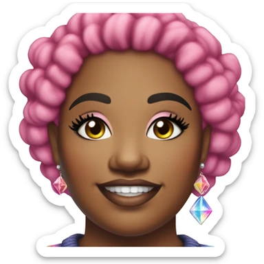 Large Plus size black woman with pink curly pixie cut hair and a rainbow tie dye sweater , and diamond stud earrings  sticker