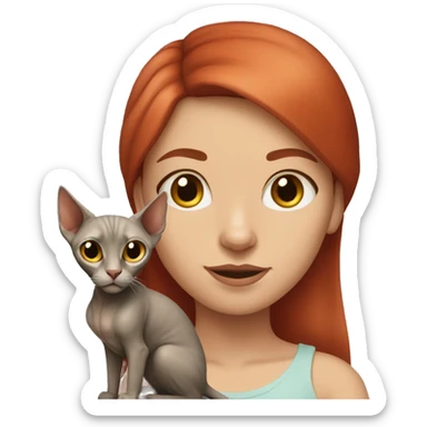 Red-haired girl with a sphinx cat sticker