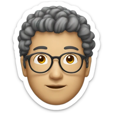 Japanese man with natural perm, round glasses. glasses sticker