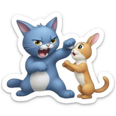 bluecat-fight-with-rabbit sticker
