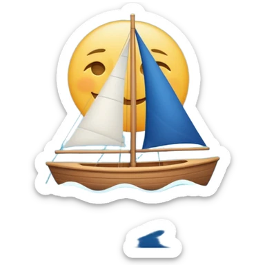A small sailboat emoji sailing on the ocean, with half the sky showing the sun and half showing the moon. Minimal vector style, soft gradients, white background. sticker