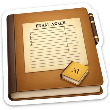 an exam answer sheet and a book next to it sticker