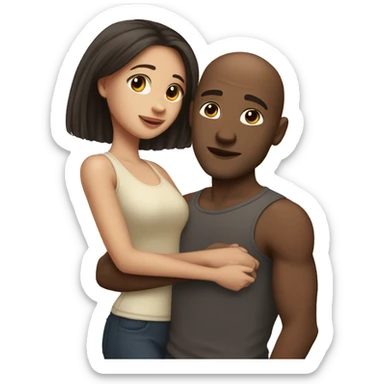 Light skin girl with long dark hair hugging brown skin man with no hair sticker