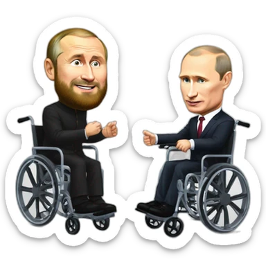 vladimir putin and ramzan kadyrov riding two small wheelchairs sticker