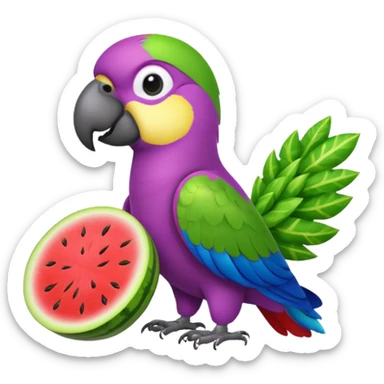 emoji de papagayo morado, sandia y amarillo sticker