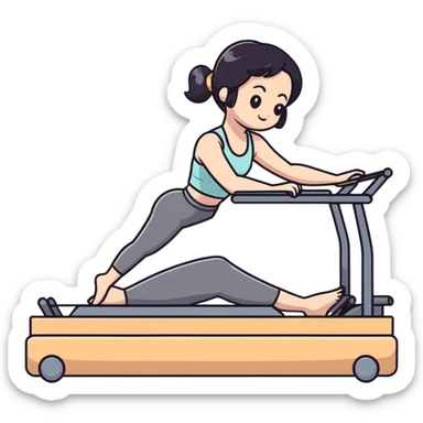 Girl with black hair doing Pilates on reformer machine sticker