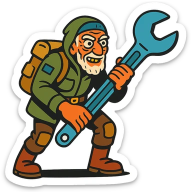 an old charismatic stalker with a big crescent wrench sticker