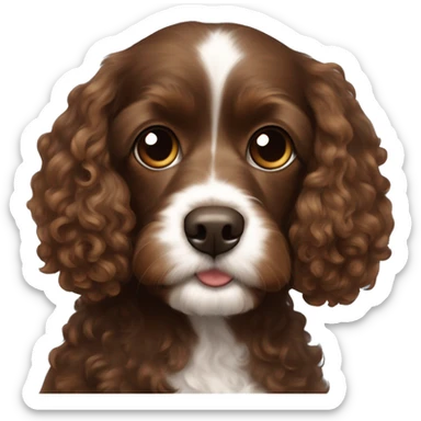 Darkish brown cavapoo with the lil more spaniel face but with curly hair  sticker
