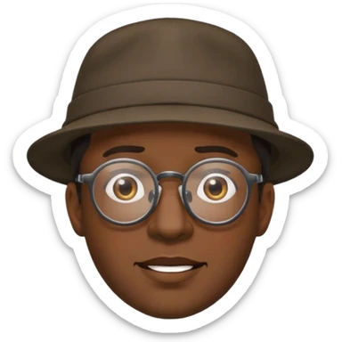black man with glasses, expressive face, wearing a hat, Soul movie inspired, emoji style sticker