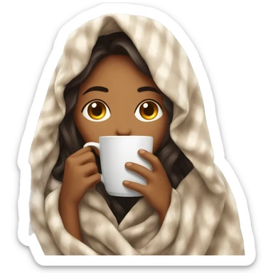 girl inside a blanket sipping coffee eyes closed sticker