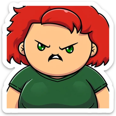 angry overweight girl with red hair and green eyes sticker