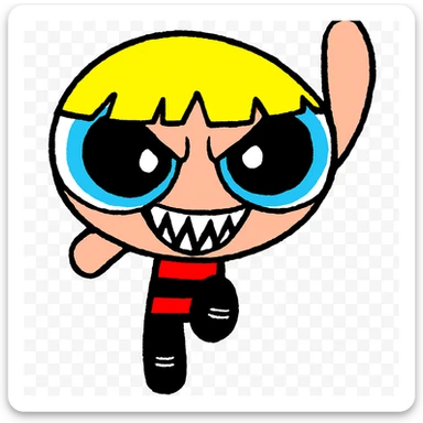 Add a scary face with sharper teeth, slightly menacing eyes, and a subtle creepy expression. Keep the picture quality and style exactly the same with no other changes. sticker