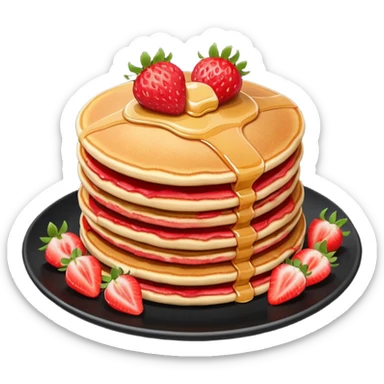 Pancakes with strawberries in a black plate sticker