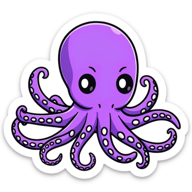 futuristic octopus designer toy with tentacles, cybernetic elements, X-shaped eyes, sleek armor, collectible art figure sticker