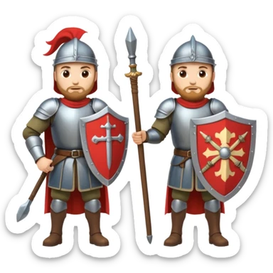 medieval soldiers 2 people with shields, second with mace, prepare for battle sticker