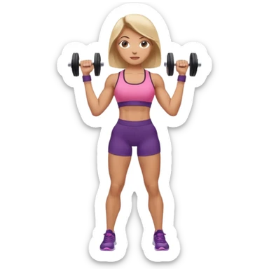 full body strong lean woman lifting dumbbells with her arms performing bicep curl sticker