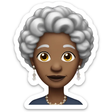 Black elderly woman with white curly hair, long hair, adorned with earrings. sticker