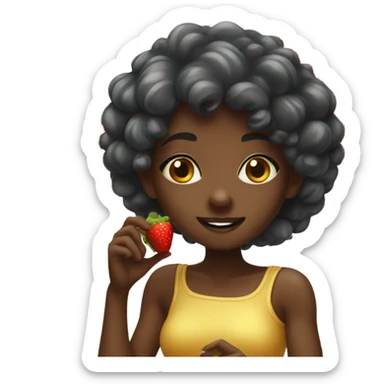 Black skin girl eating strawberry fruit jelly sticker