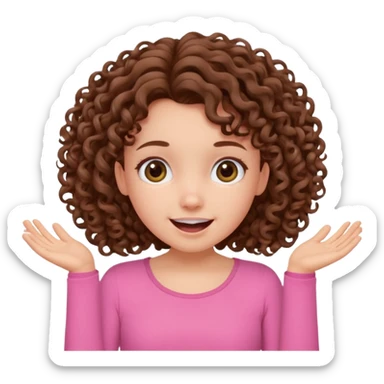 fun cute loud popular pretty girl modest curly brown hair pink top excited sticker