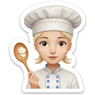 Young female baker - wearing a white chef's hat and holding a cream piping bag sticker