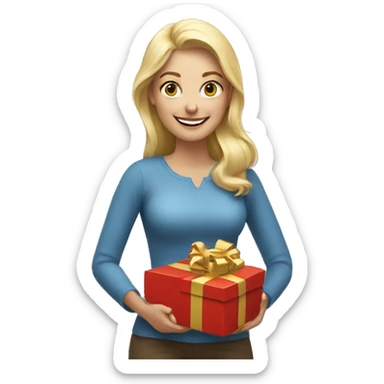 happy blonde woman with a lot of gifts sticker