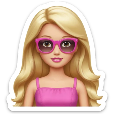 barbie with long blonde hair wear sun glasses, pink dress sticker