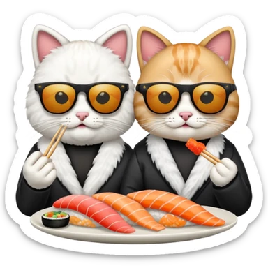 two cool cats wearing sunglasses and eating sushi, emoji style sticker