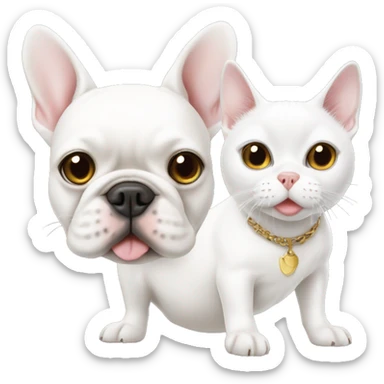 White French bulldog and a white cat sticker