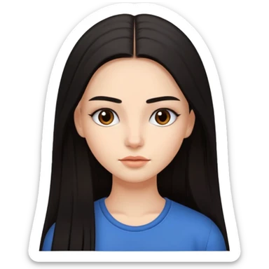 Girl with very long straight dark hair with brows done sticker
