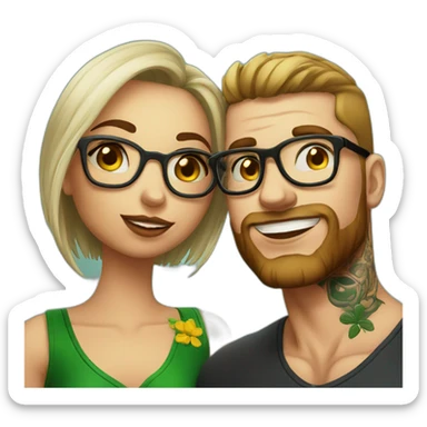 Brazilian girl with glasses kisses tattooed Irish guy sticker