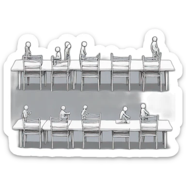 xkcd figures waiting for compile standing on chairs fencing sticker