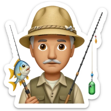 William Faulkner fishing. There is a pharaoh's headdress, a nemes, on his hook sticker