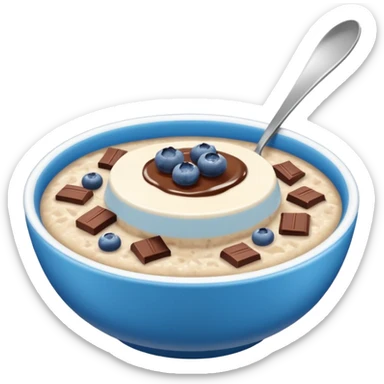 porridge con cioccolato e mirtilli in una ciotola a strisce azzurre e bianche  sticker