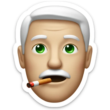 white man with red eyes due to a cold smoking a brown cigarette with green at the end in his mouth sticker