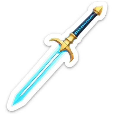 Clash of Clans aesthetic: Cinematic heroic Laser halo Sword Emoji, rendered in a 3D vector-style similar to standard emojis with minimal shading and bold, simplified shapes. A compact, vibrant energy blade with a neon-hued, glowing edge and futuristic hilt, softly glowing with a radiant cosmic charm. Simplified yet unmistakably iconic, highly detailed and consistent, glowing with a soft pulsating brilliance and high shine. Stylized with a touch of interstellar elegance and a soft glowing outline, capturing the essence of a legendary energy blade with a friendly, playful manner! sticker