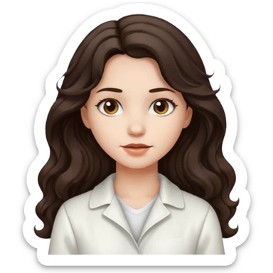 A girl in white with dark brown long wavy hair and very white skin sticker